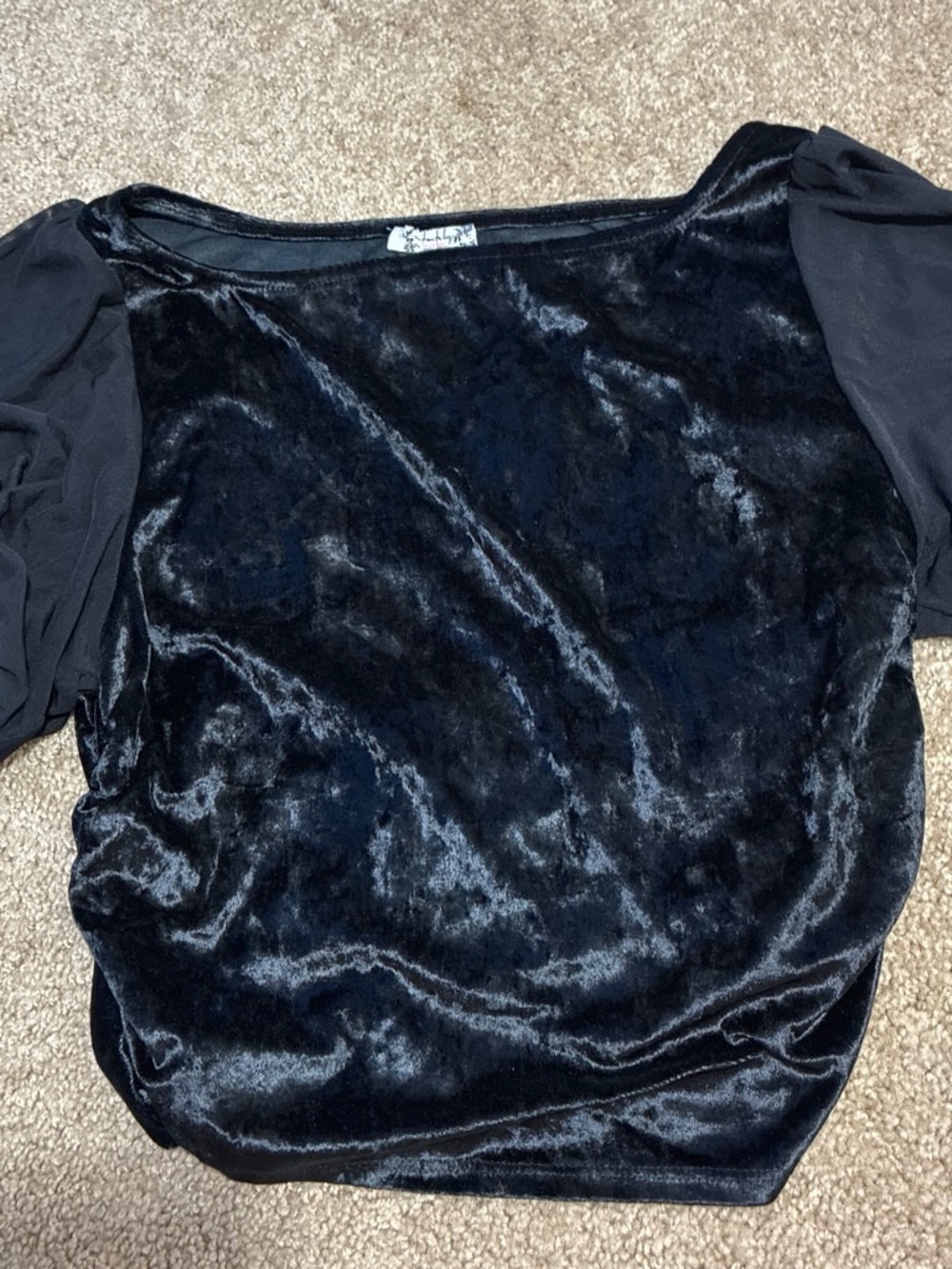 Free People Black Velvet Puff Sleeve Blouse